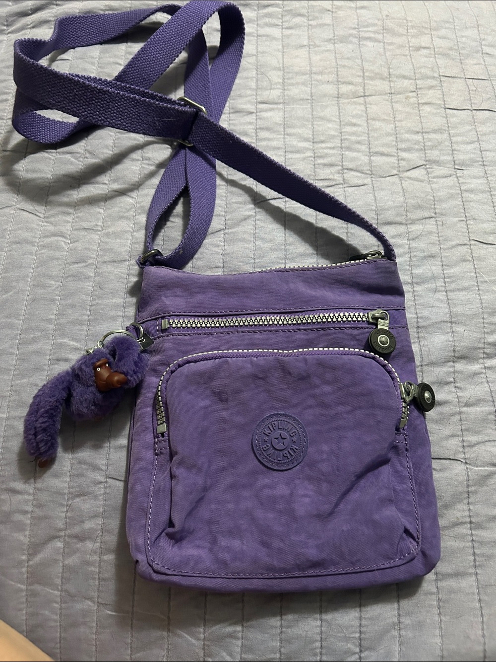 Kipling Purple Small Crossbody Bag with Monkey Keychain